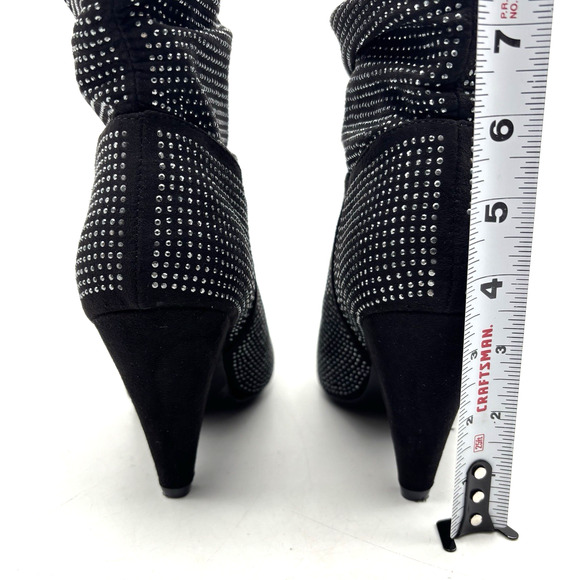 Vintage Y2K Report 'CASI' Black Faux Suede Rhinestone Block Heel Slouchy Boots 6 - Picture 9 of 15